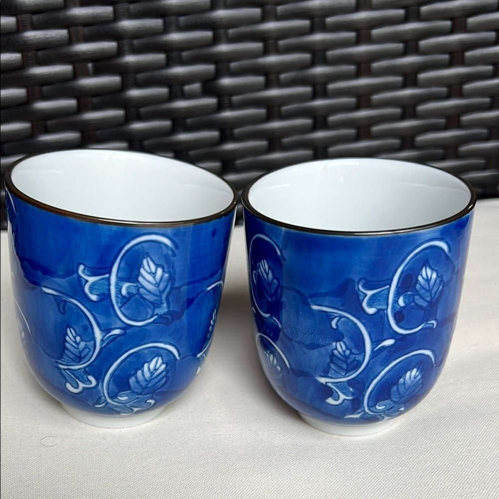 Asian Blue Floral Ceramic Cups